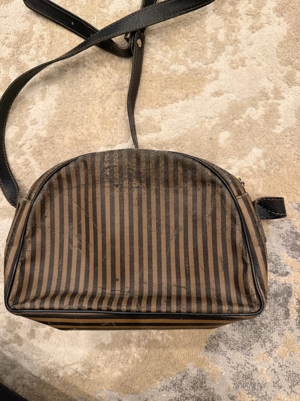 Vintage Fendi Brown and Black Striped Messenger Crossbody - Picture 6 of 14